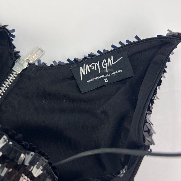 NEW NASTY GAL Vegas Baby Black Sequin Bodycon Mini Dress Sheer Sides XS - Picture 10 of 13